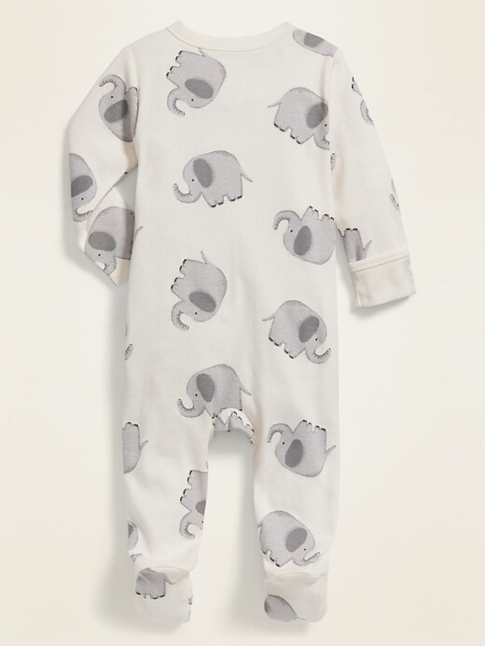 Old Navy White and Gray Elephant Print One-Piece Footie